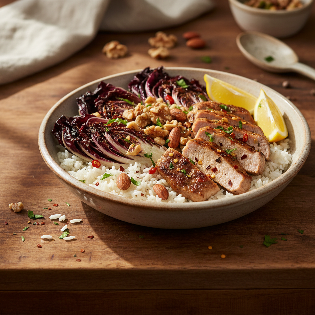 Deliciously Simple: Roasted Radicchio & Spiced Pork Chops Rice Bowls for Busy Families